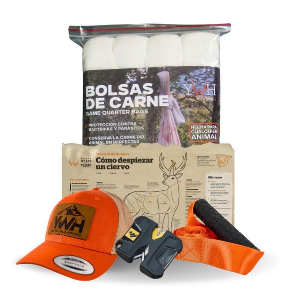 Pack Cazador - 4 Bolsas de Carne + Afilador + Correa de Arrastre + Cartulina de Despiece + Gorra