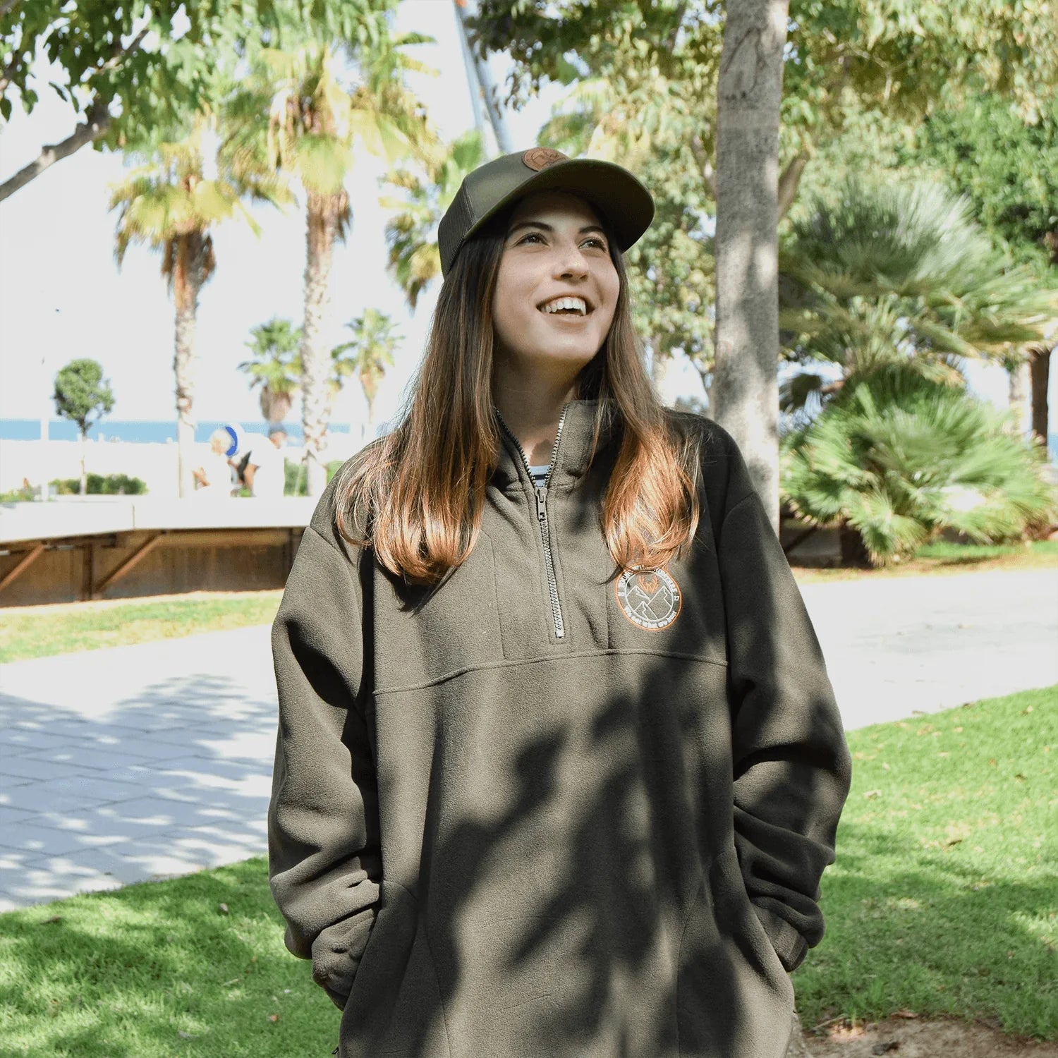 Forro polar verde para campo de mujer